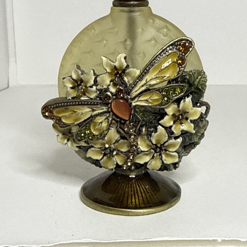 Vintage Dragonfly Perfume Bottle 4"  Rhinestone Enamel Crystal Stopper #1621 - Picture 5 of 11